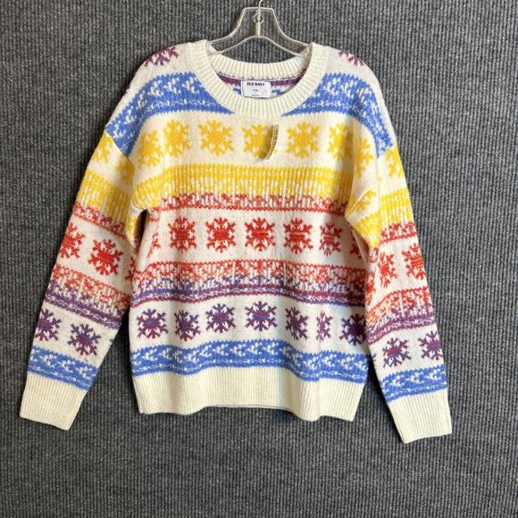 Old Navy Women Fair Isle Snowflake Sweater Size Medium Tall Multi Color Pullover - Picture 1 of 8